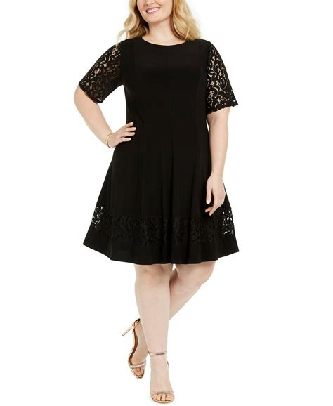 Jessica Howard Lace Sleeve Fit And Flare Dress Black Plus Size 24w 99 Dresses