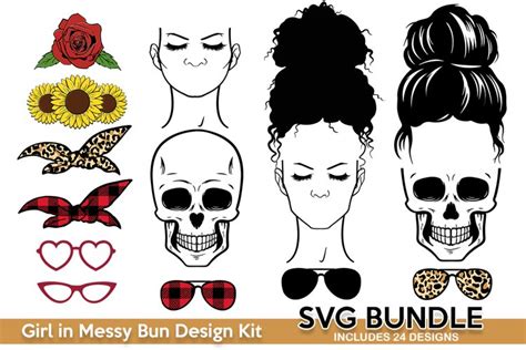 Messy Bun Bandana Mom Life Svg Messy Bun Mom Skull Svg