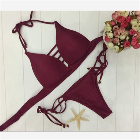 Sexy Fourth Color Chest Hollow V Neck Two Piece Bikini Blue On Luulla