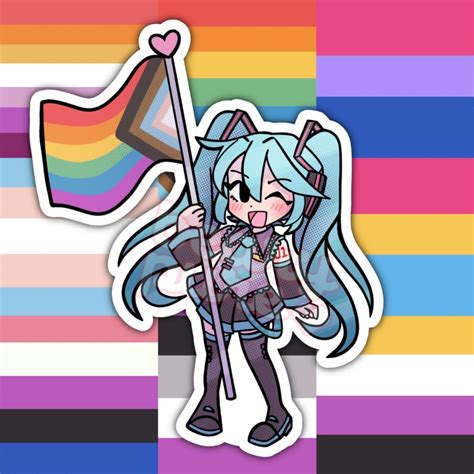 Hatsune Miku Lgbtqia Flag Stickers Hatsune Miku Vocaloid Anime Lesbian Gay Bi Tran