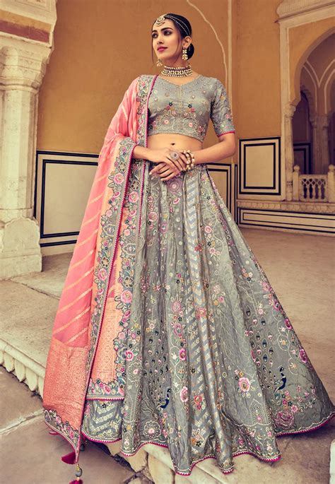 Grey Silk Circular Lehenga Choli