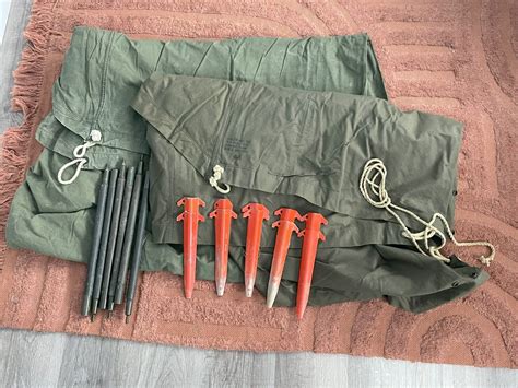 Us Military Army Pup Tent Shelter With Poles And Stakes 4654837528