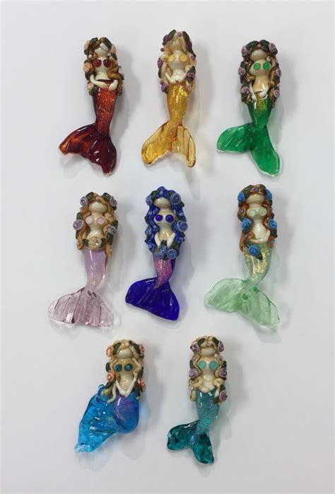 Mermaids With Dichroic Tails By Elaine Green Lampwork Beads Colorful Beads Handmade Glass Beads