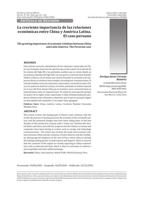 PDF La creciente importancia de las relaciones económicas entre China y América Latina El