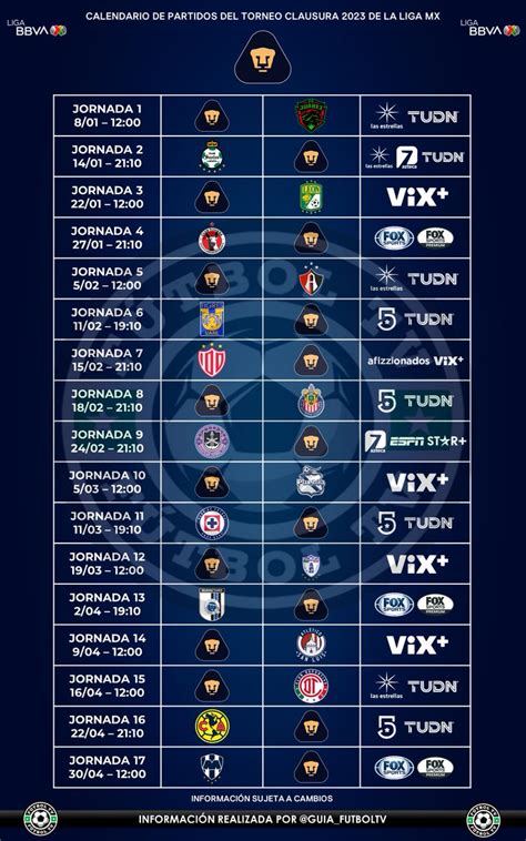 F Tbol Tv On Twitter Calendario De Partidos De Pumas Para El Clausura