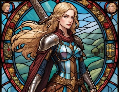 Blonde Hero And Brown Haired Amazon In Stained Glass Stable Diffusion Online