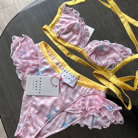 Poster Girl Women S Yellow And Pink Bikini And Tankini Bottoms Depop