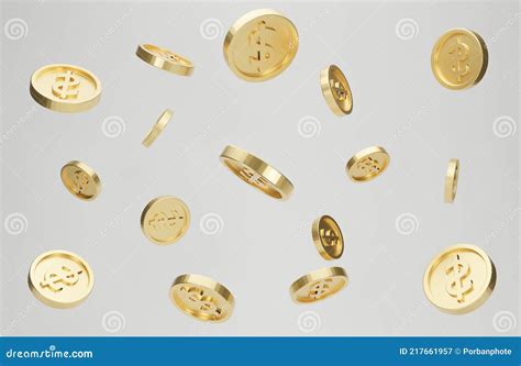 Explosion Of Gold Coins With Dollar Sign On White Background Stock