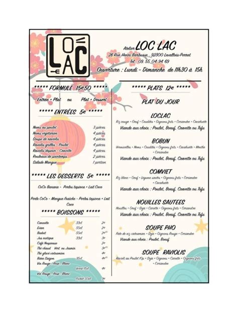 Carte Et Menus Atelier Loc Lac Levallois Perret Thefork