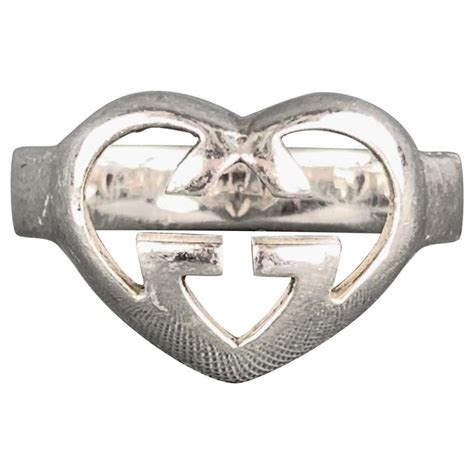 Gucci Sterling Silver Gg Logo Heart Ring At 1stdibs Gucci Heart Ring