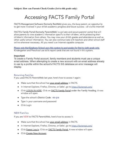 Accessing FACTS Family Portal — The Epiphany School