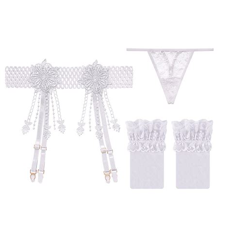 Jual Online Fashion Lingerie Sexy Open Crotch G String Manis Renda Lingerie Set Stocking T