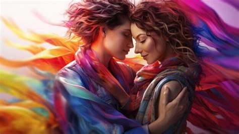 Premium AI Image Beautiful Two Lesbian Women Are Embracing Each Other Vibrant Colors