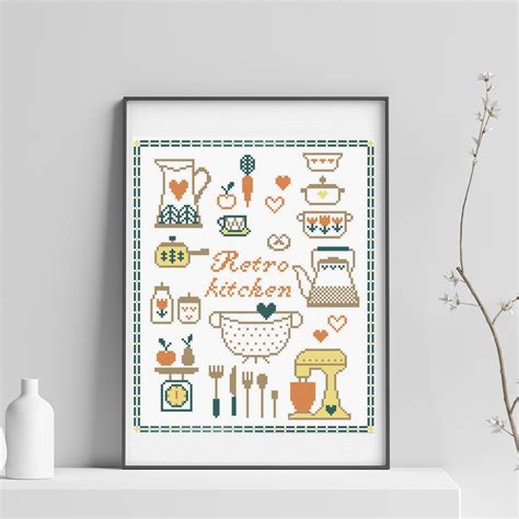 Kitchen Cross Stitch Pattern Pdf Home Cooking Food Small Etsy