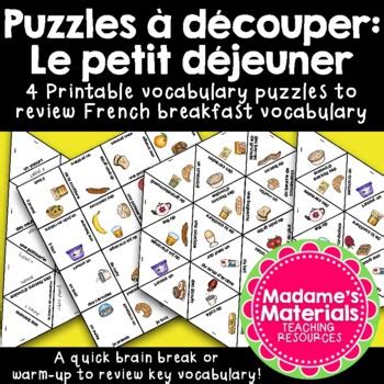 3 Puzzles de vocabulaire Le petit déjeuner French Breakfast