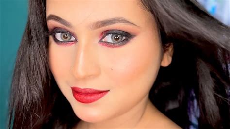 Red Glitter Smokey Eye Makeup Tutorial Full Makeup Tutorial Step By