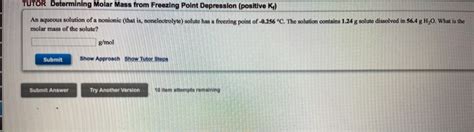 Solved Tutor Determining Molar Mass From Freezing Point Chegg