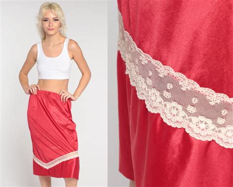 70s Red Slip Skirt Vintage Lingerie Half Slip Skirt Midi Shop Exile Tucson AZ