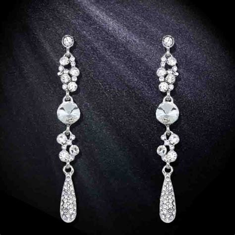 Fashion Jewelry Silver Crystal Long Earrings Water Drop Rhinestone