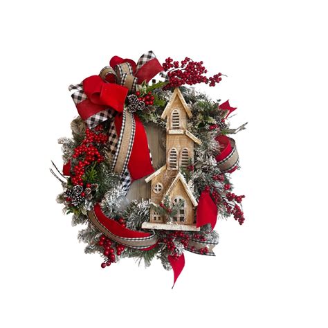 Christmas Wreath With Church, Rustic Wreath With Church Holiday Decor ...