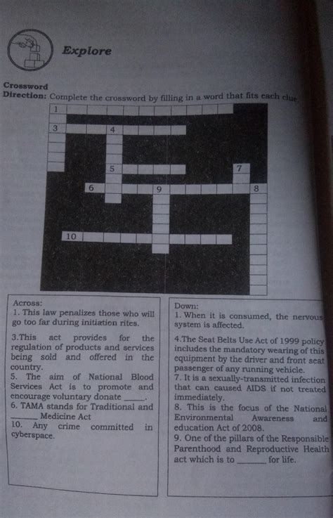 Complete The Crossword By Filling In A Word That Fits Each Clue PA