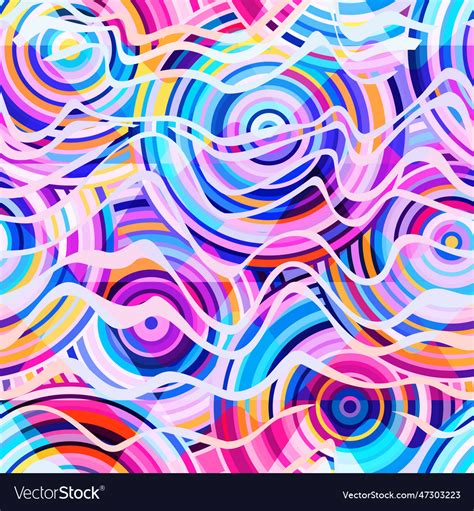 Colorful Wavy Lines With Circles Seamless Pattern Vector Image