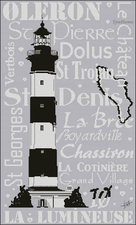 Вышивка Черно-белый маяк крестом, схема в PDF №7083