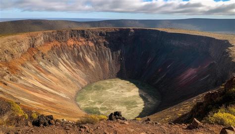 Panoramic view of erupting volcanic crater in extreme African terrain