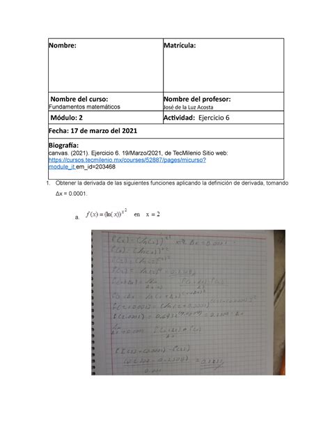 Ejercicio 6 Fundamentos Matematicos Nombre Matrícula Nombre del