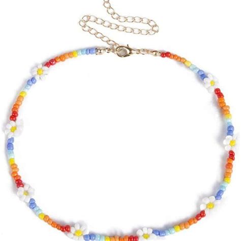 Rainbow Flower Boho Seed Bead Choker Colorful Necklaces Puka Shell