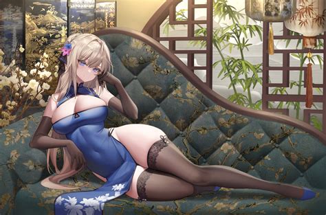 Blue Eyes Brown Hair Chinese Clothes Chinese Dress Couch Dress Elbow Gloves Gloves Long Hair