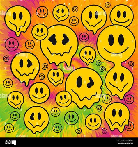 Crazy Melt Smile Faces Tie Dye Background Vector Tie Dye Crazy Cartoon