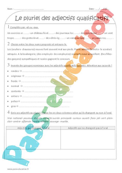 Télécharger Exercice Sur L Accord De L Adjectif Qualificatif Aperçu
