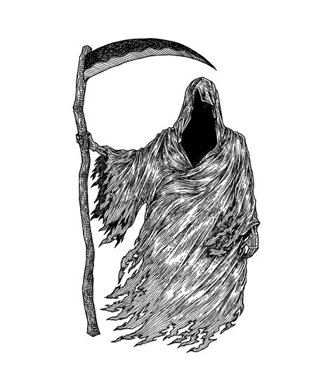 Mysterious Grim Reaper Hand Drawn Illustration Premium Vector