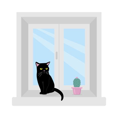 Black cat sitting on window. vector illustration 12789422 Vector Art at