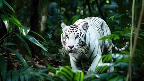 Premium AI Image | White tiger in the jungle wallpaper 4k