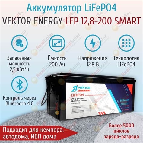 Литиевый аккумулятор LFP 12-200 Smart Vektor Energy 200Ач 12В LiFePO4 ...
