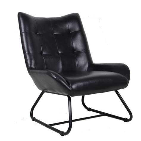 Wrought Studio Mid Century Modern Black Leatherette Wingback Accent