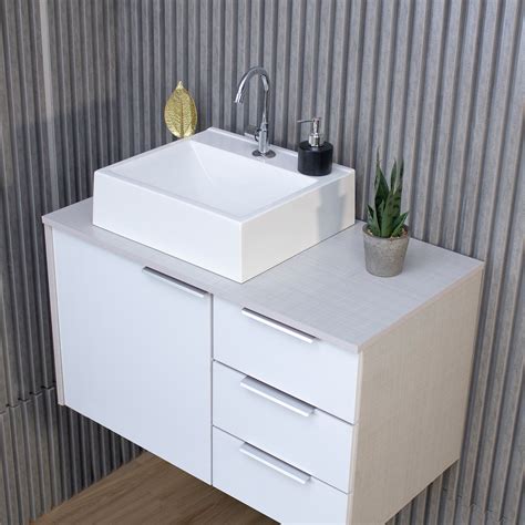 Gabinete De Banheiro 60cm Com Cuba - Gabinete Armario para Banheiro 100% MDF com Cuba - Firenze Branco 60cm ...