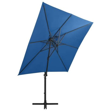 KIMISS Parasol déporté avec mât et lumières LED Bleu azuré 250 cm LEF