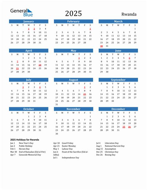 2025 Rwanda Calendar with Holidays