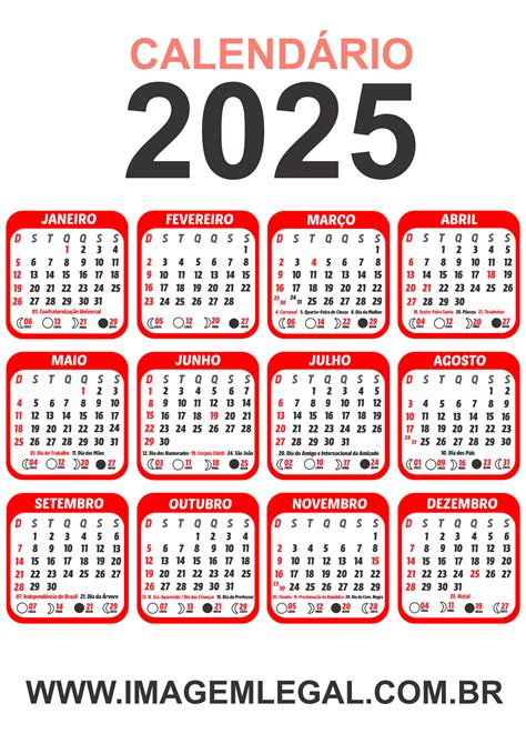 Base de Calendário 2025 Vermelho - Imagem Legal
