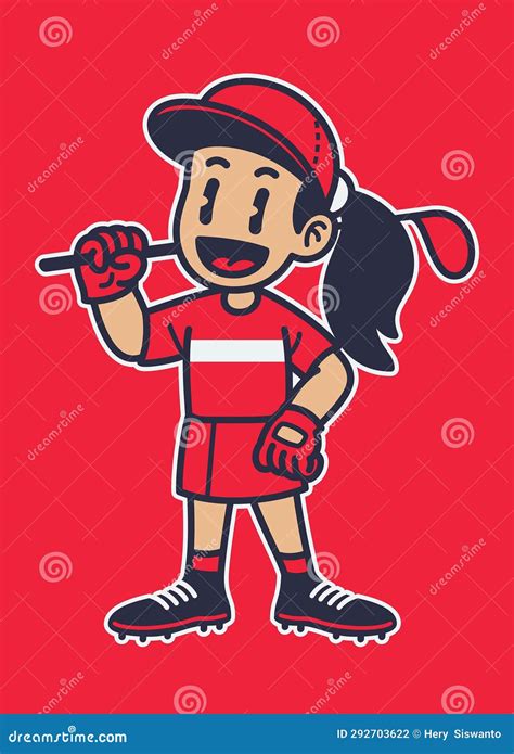 Joyful Girl Playing Golf Cartoon Isolated Stock Vector Illustration