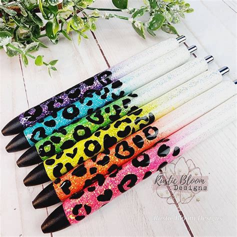 Personalized Glitter Pens Ombre Leopard Pen Epoxy Cheetah Pens Etsy