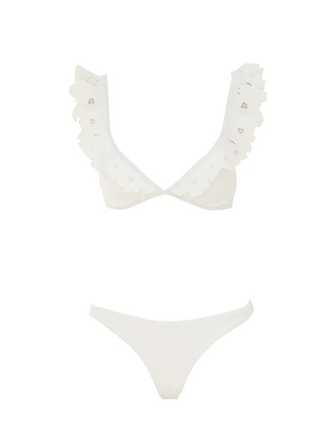 Golden Embroidery Frill Bikini Ivory Online Zimmermann