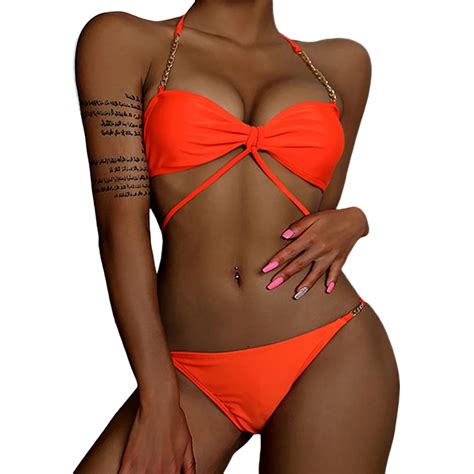 Foohoostore Bikini Bandage De Cadena Para Mujer Traje De Ba O De Dos Piezas Con Cuello