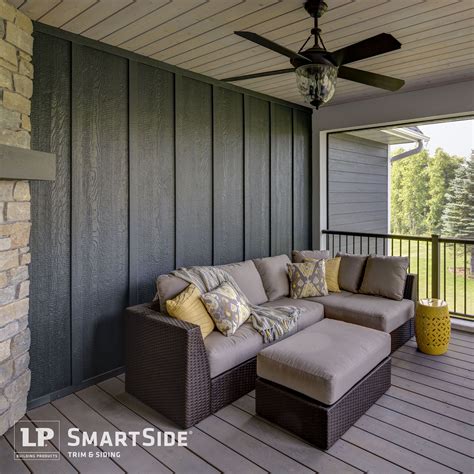 A porch outfitted with LP SmartSide trim and panel siding provides a