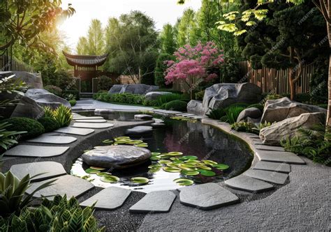 Chinese Garden Design Landscape Designs and Renderings | Premium AI ...