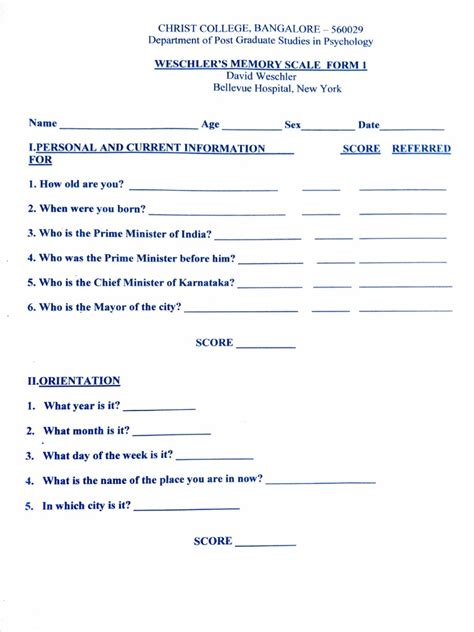 Weschlers Memory Scale Form1 Pdf Psychology