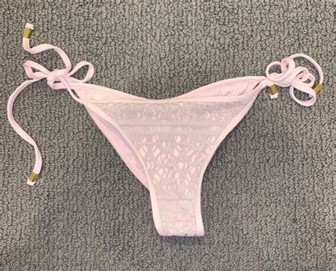 Bettinis Light Pink Cream Bikini Bottoms M Scrunch Butt RARE Lace Fit S Thong EBay